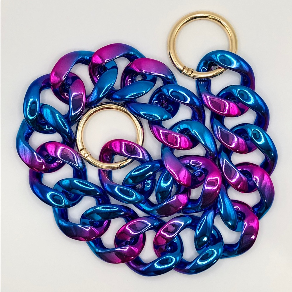 Acrylic chunky chain link bag strap, shiny blue purple links
